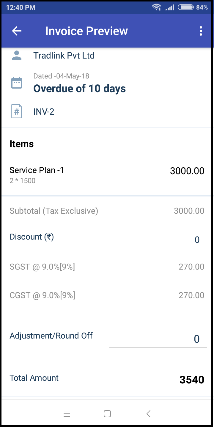 Detailed invoice-zybra mobile app