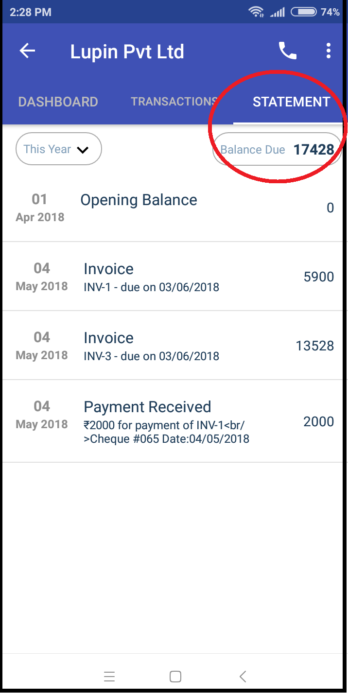 Statement of transactions and final balance-zybra mobile app