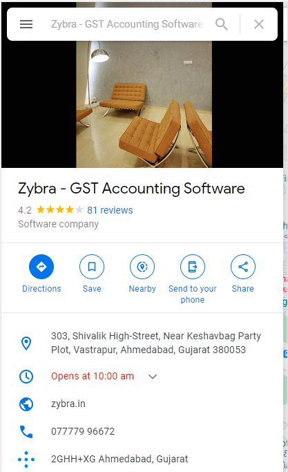 Google Business Listing - Zybra - GST InvoicingGST Billing Accounting Software